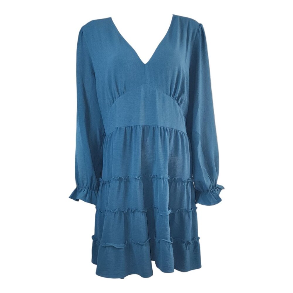 Emma & Michele Dress Womens Size 14 Solid Teal‎ V Neck Tiered Boho Feminine Cute